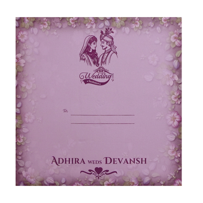 Purple Floral Padded Wedding Card - KSH72800