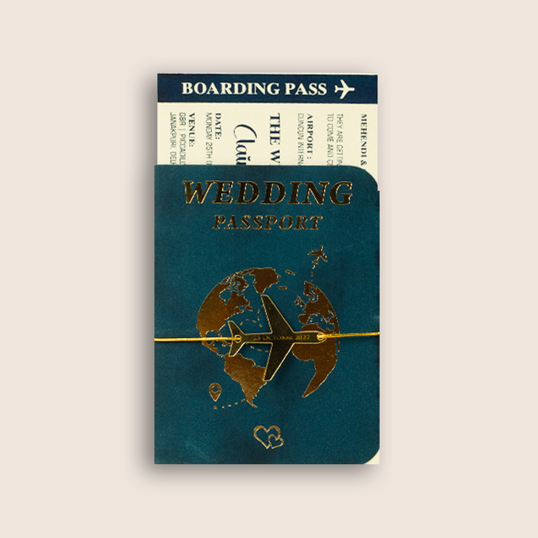 Navy Blue Wedding Passport Style Invitation Card - KJP29250