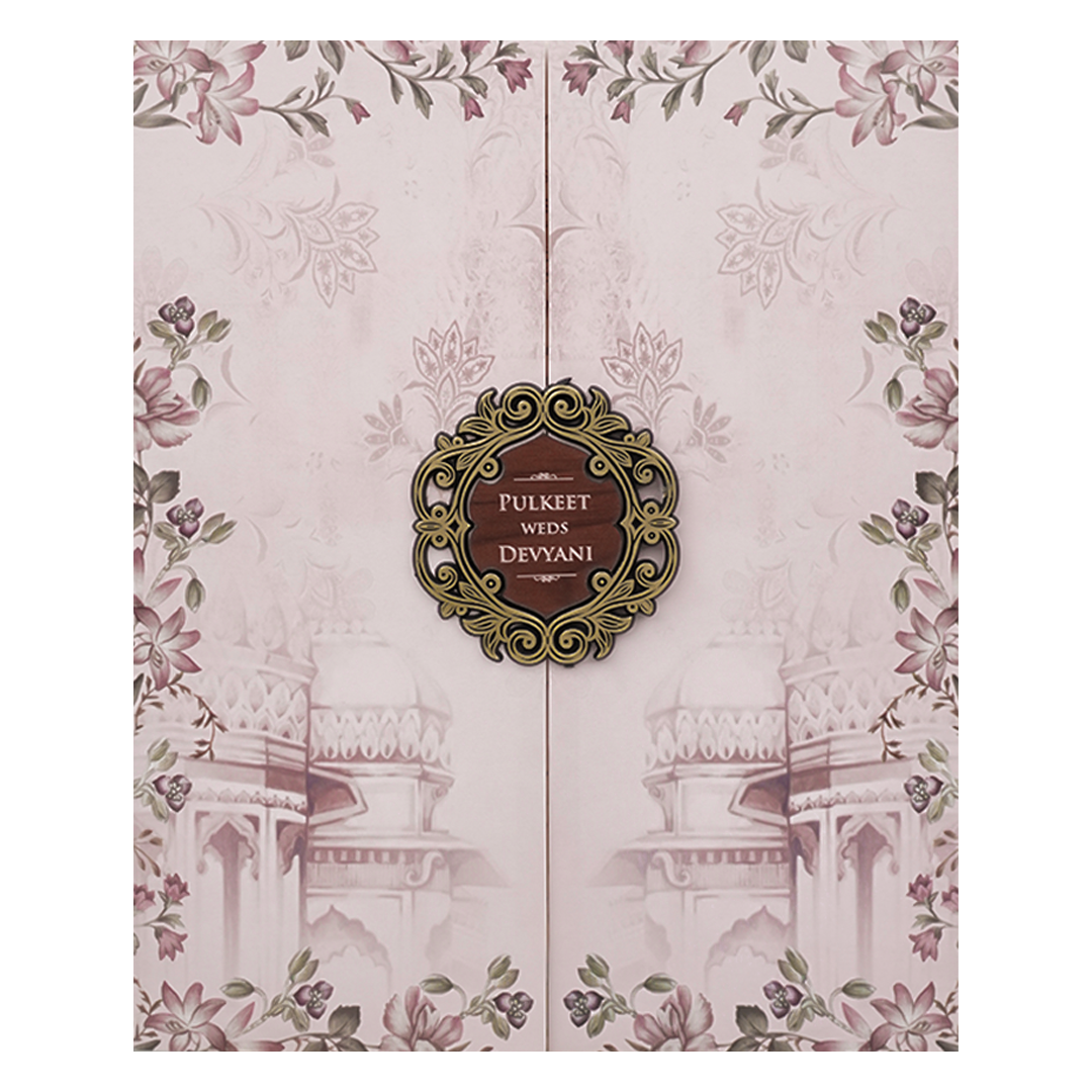 Pastel Pink Floral Palace Wedding Card-KJTS1810