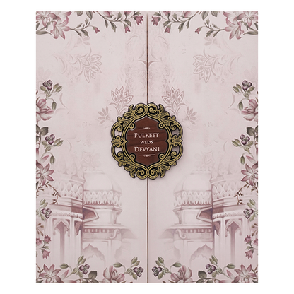 Pastel Pink Floral Palace Wedding Card-KJTS1810