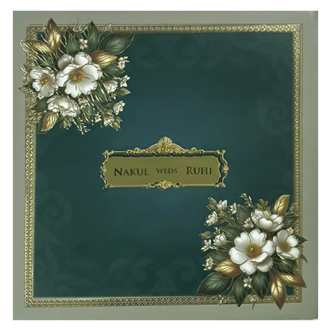 Blue Floral Padded Wedding card-KRE27950