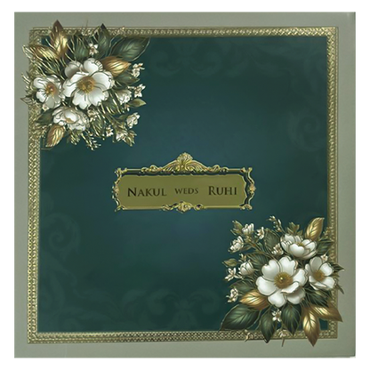 Blue Floral Padded Wedding card-KRE27950