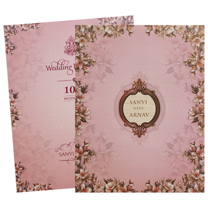 Blush Pink Padded Floral Wedding Card - KVN07670