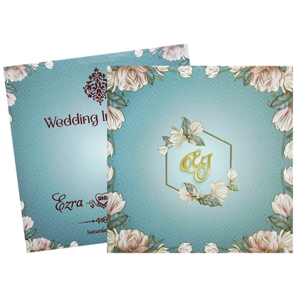 Pastel Blue Floral Envelope Padded Invitation Card - KVN07480