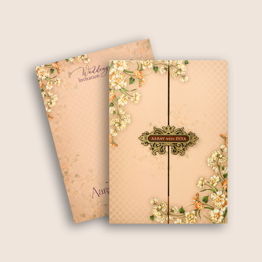 Pink Floral Padded Door Style Wedding Invitation - KVN07210