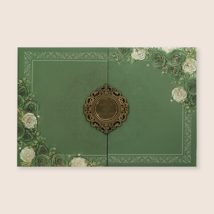 Green Floral Padded Door Style Invitation Card - KJTS3672