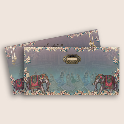 Blue Floral Embossed Elephant Padded Wedding Invitation- KVN07820