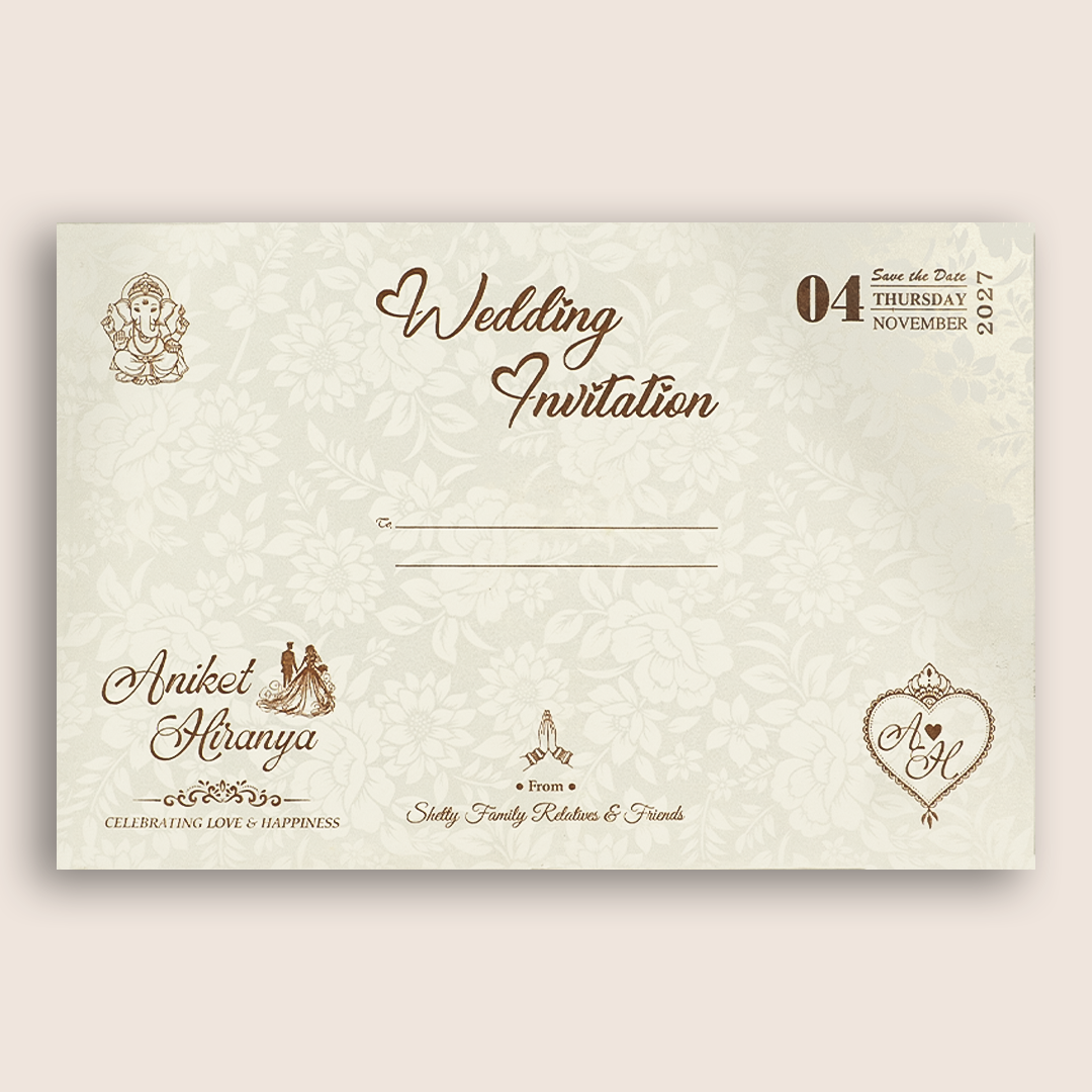 White Embossed Floral Padded Wedding Invitation - KSH73530