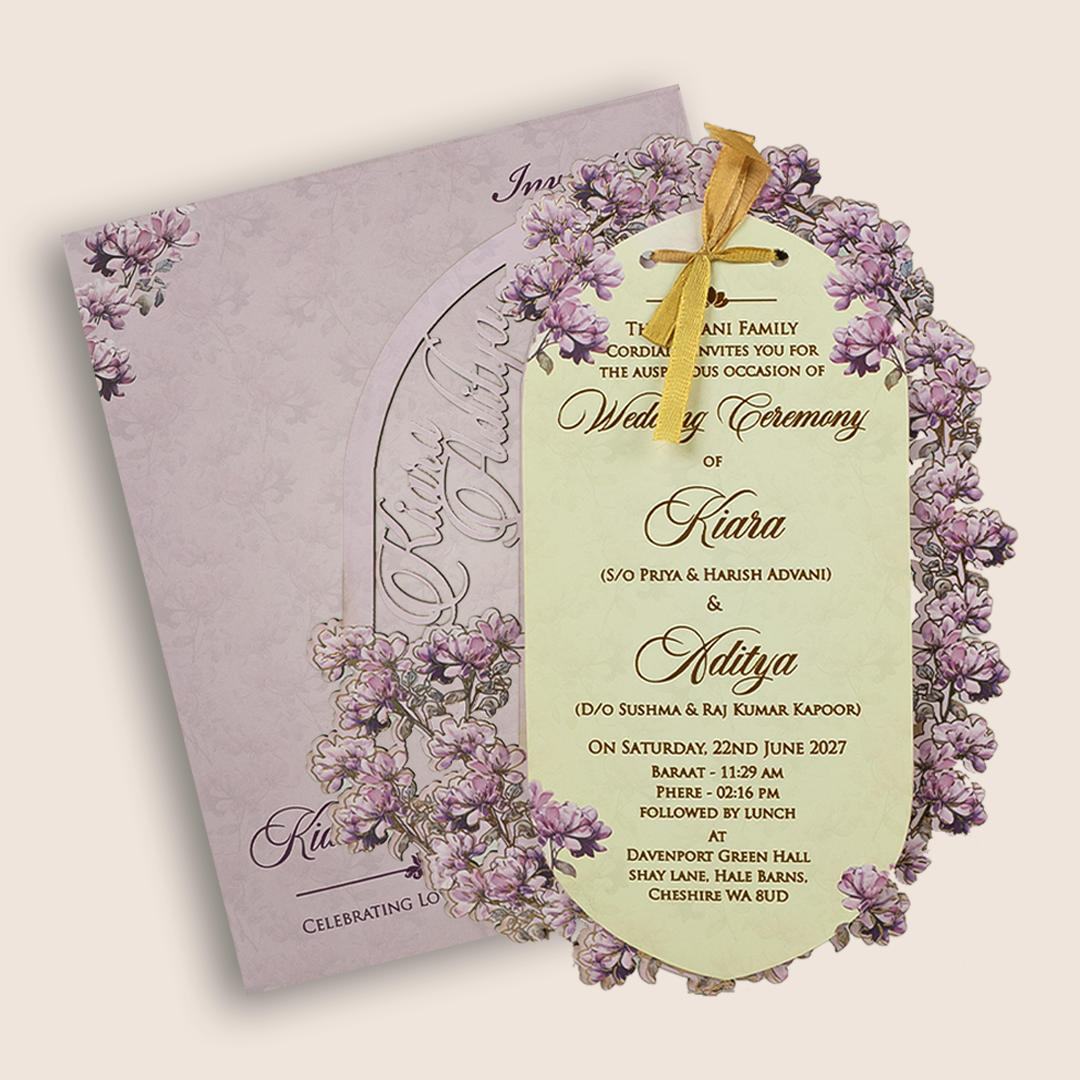 Lavender Floral MDF Laser Cut Marriage Card - KFR15040