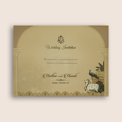 Cream Kamadhenu Floral Laser Cut Padded Invitation Card - KJTS3697