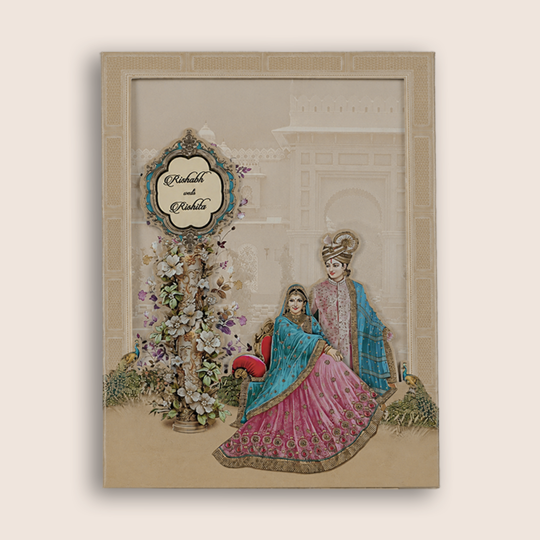 Sandal Laser Cut Bride Groom Padded Wedding Card - KAA05830