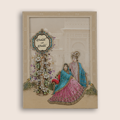 Sandal Laser Cut Bride Groom Padded Wedding Card - KAA05830