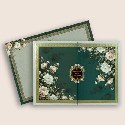Green Floral Padded Door Style Wedding Invitation - KRB10650