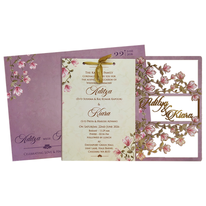 Lavender Lilly Flower MDF Laser Cut Wedding Card - KFR16080