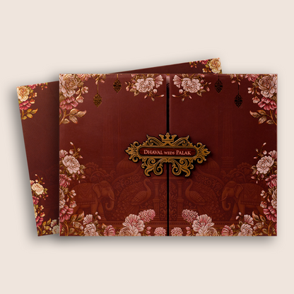 Brown Padded Floral Door Style Invitation Card - KVN07890