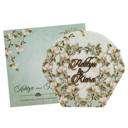 Pastel Green Peach Floral Wedding Card - KFR16110