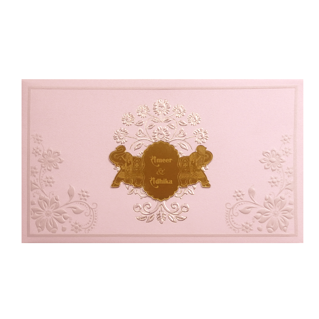 Blush Pink Floral Elephant Wedding Invitation Card-KPR24620