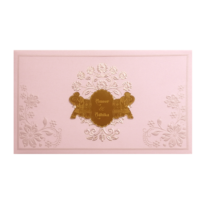 Blush Pink Floral Elephant Wedding Invitation Card-KPR24620