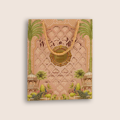 Pastel Pink Jharokha Laser Cut Bag Style Wedding Card - KPR07190