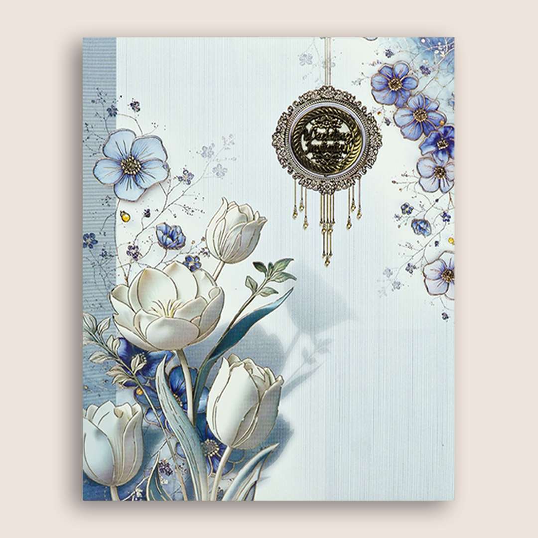 Blue White Floral Wedding Card - KNKJ1162