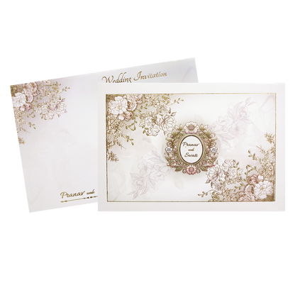 Grey Floral Frame Padded Wedding Card-KMMWD1110