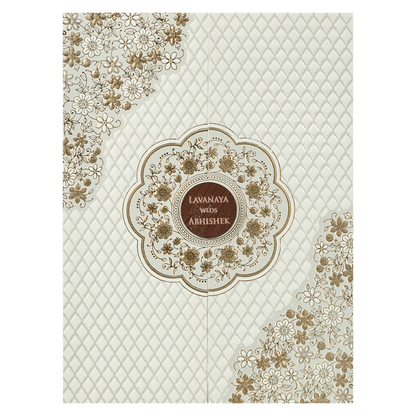 White Gold Floral Door Wedding Card-KRE27690
