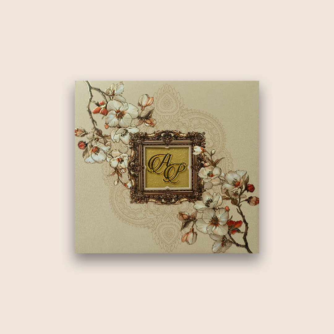 Grey Embossed Floral Padded Invitation Card - KPR026060