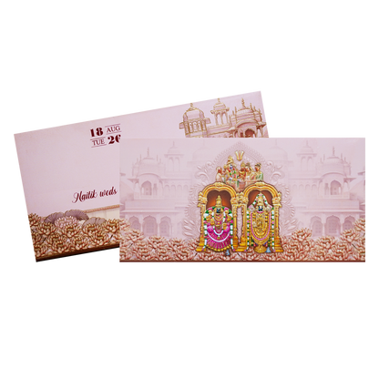 Pink Gold Embossed Balaji Padmavathi Wedding Invitation Card-KPR06490