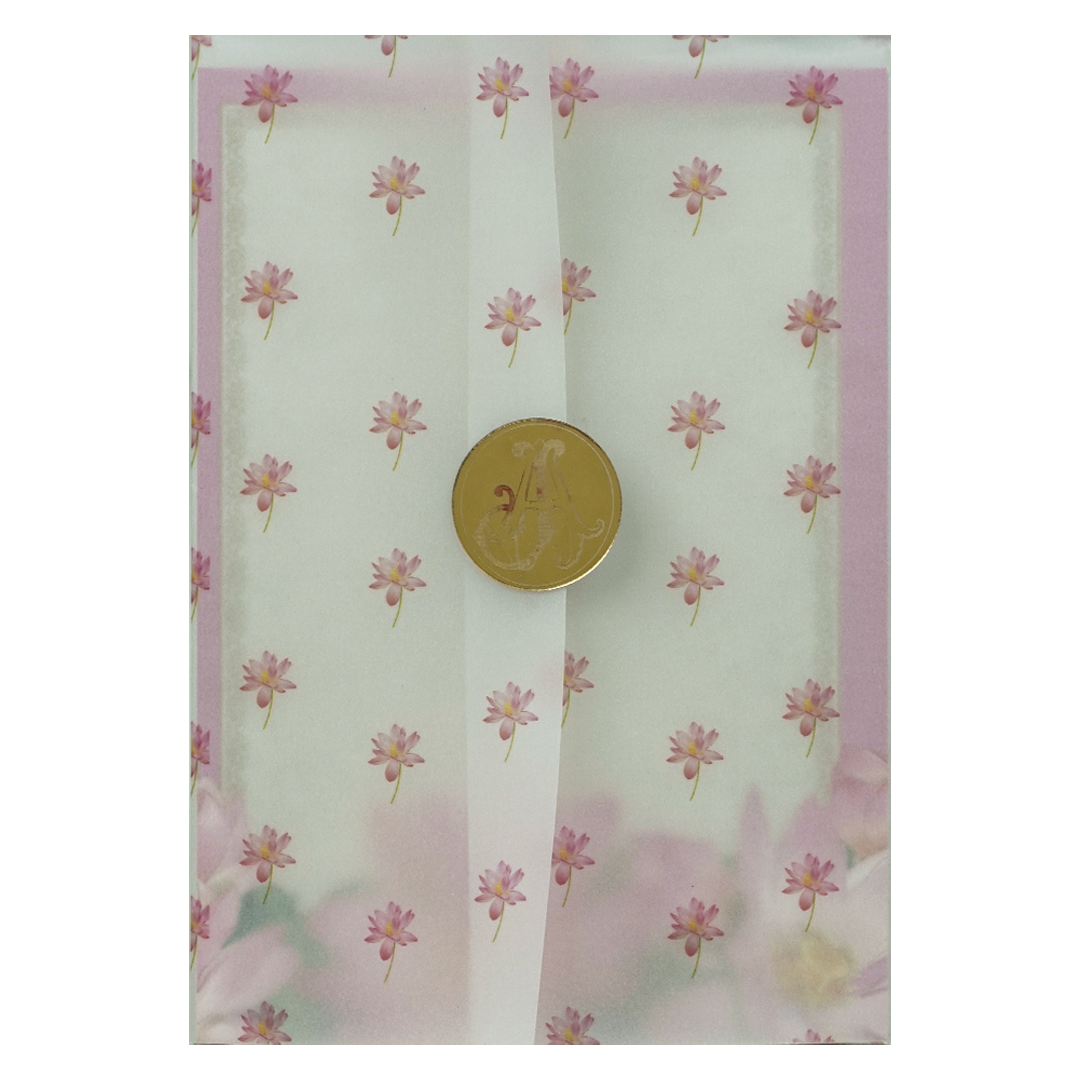 Cream Lotus Floral Wedding Card - KBM05220