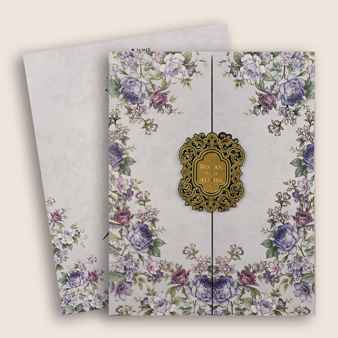 Lavender Floral Door Style Padded Wedding Invitation - KFR17320