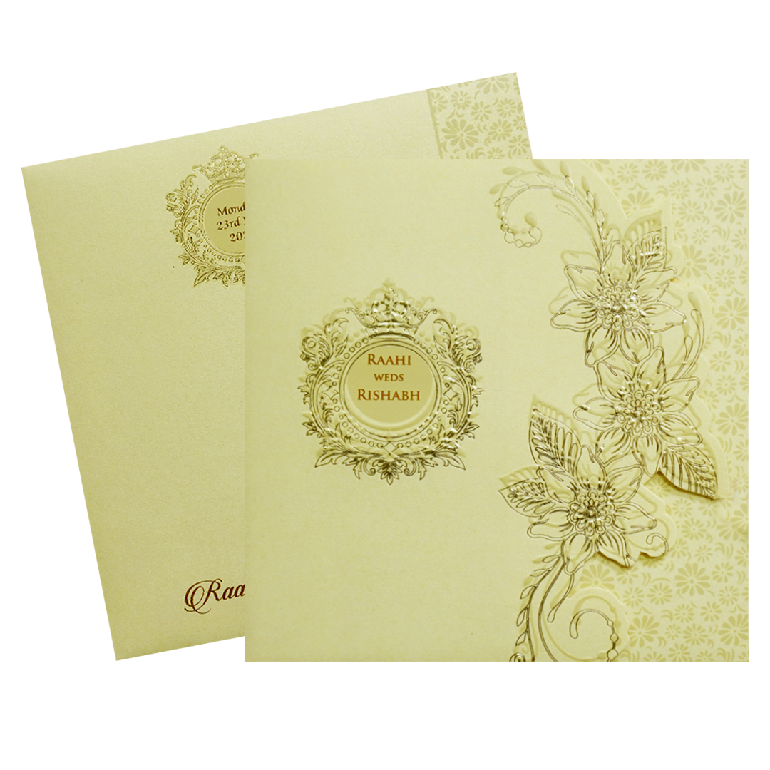 Light Yellow Floral Door Style Wedding Card-KPR06060