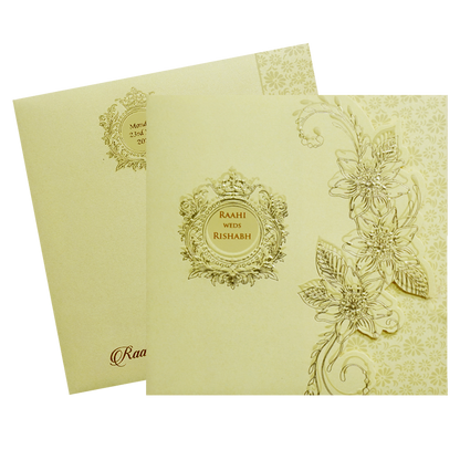 Light Yellow Floral Door Style Wedding Card-KPR06060