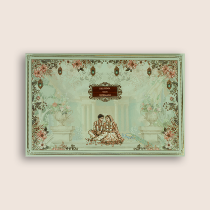 Pale Green Floral Bride Groom Padded Invitation Card - KJTS1827