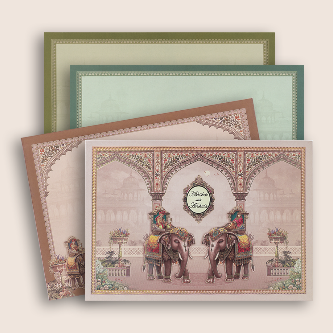 Warm Pink Royal Elephant Bride Groom Wedding Card - KAA05340