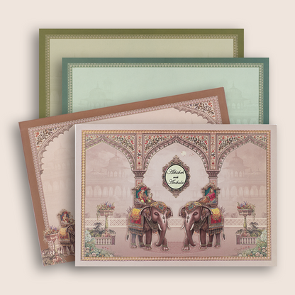 Warm Pink Royal Elephant Bride Groom Wedding Card - KAA05340