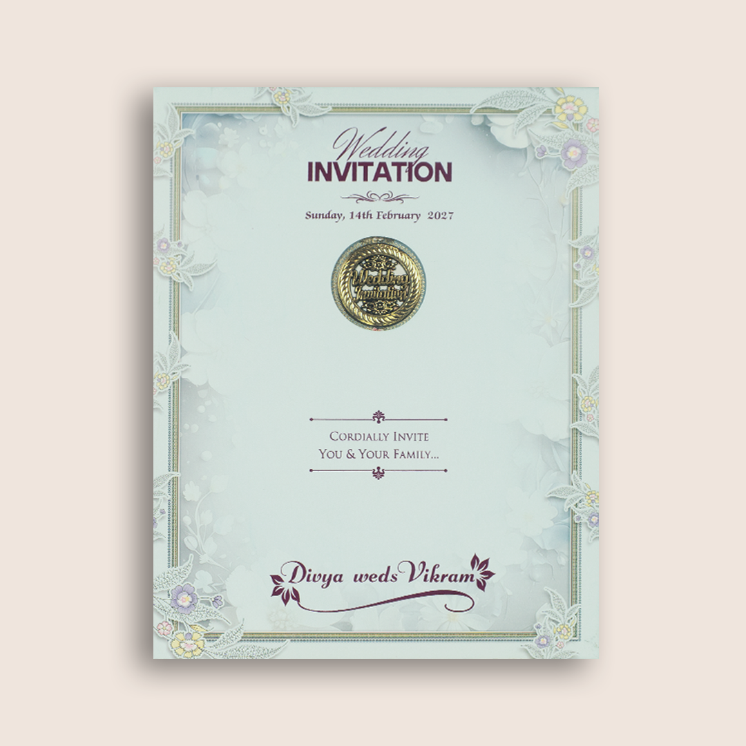 Pastel Blue Floral Wedding Invitation Card - KNKN6323