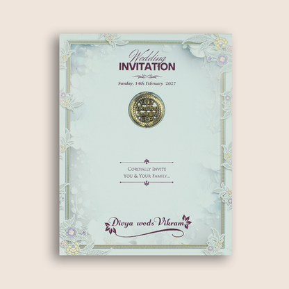 Pastel Blue Floral Wedding Invitation Card - KNKN6323