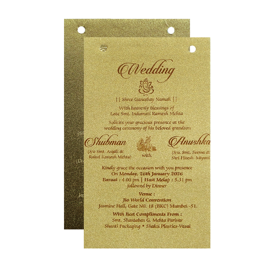 Metallic Gold Laser Cut Wedding Card-KRB07110