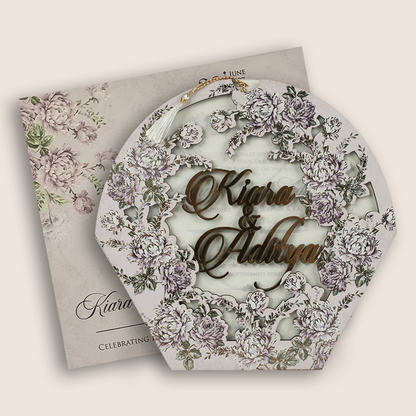 Lavender Floral MDF Laser Cut Wedding Card - KFR17150