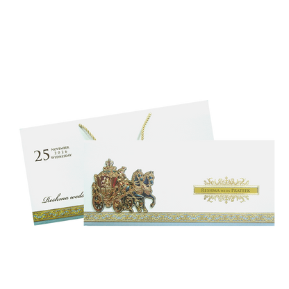 White Royal Carriage Theme Wedding Invitation-KPR24870