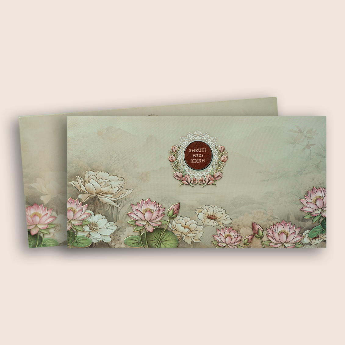 Grey Embossed Lotus Flower Wedding Invitation - KVN08030