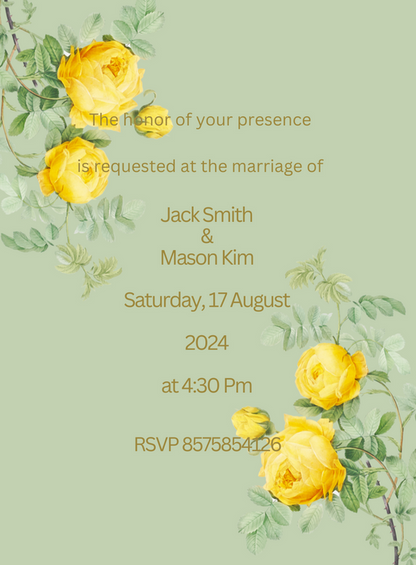 Yellow Rose Floral Wedding Invitation-AAFWI007