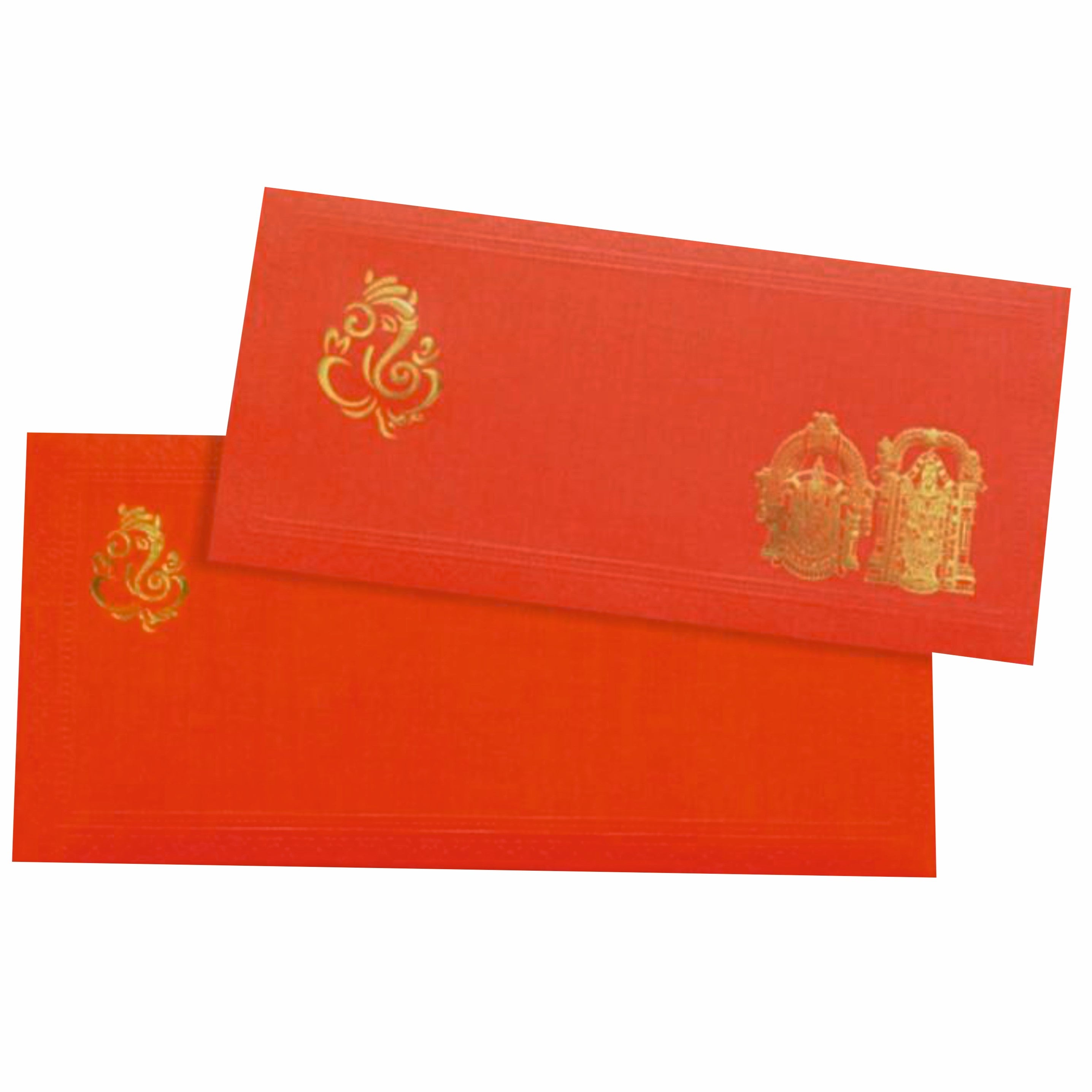 Beautiful Orange Color Ganesha Wedding Card-KNK20540