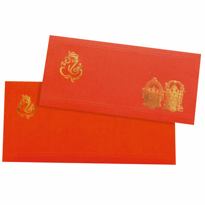 Beautiful Orange Color Ganesha Wedding Card-KNK20540