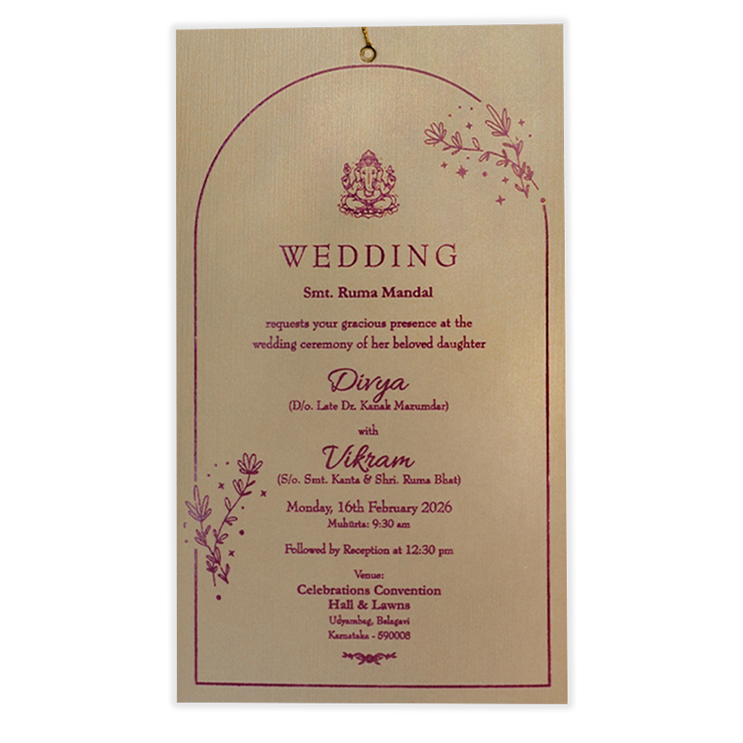 Gold Single Sheet Tassel Wedding Card-KNPD1122