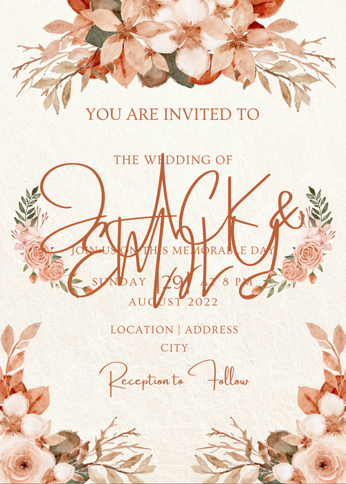 Peach Floral Custom Wedding Invitation-AACUW002