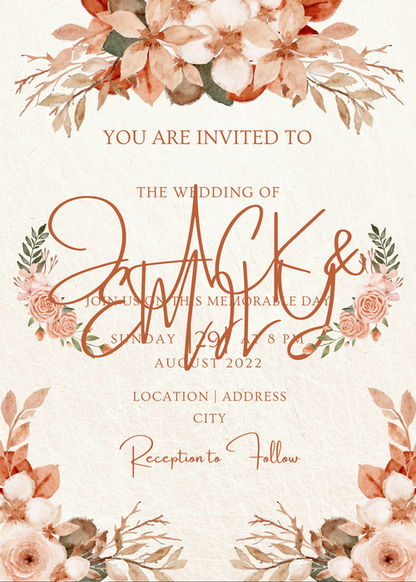 Peach Floral Custom Wedding Invitation-AACUW002