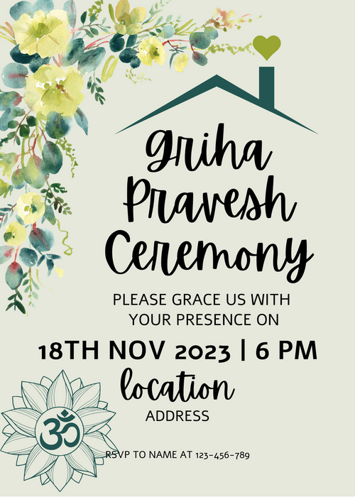 Grey Floral Griha Pravesh Invitation-AAGPI004