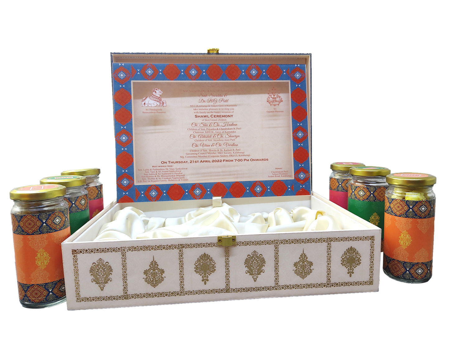 Cream Ultra Royal Premium Invitation Card With Sweet Boxes-KNKUP042-King of Cards