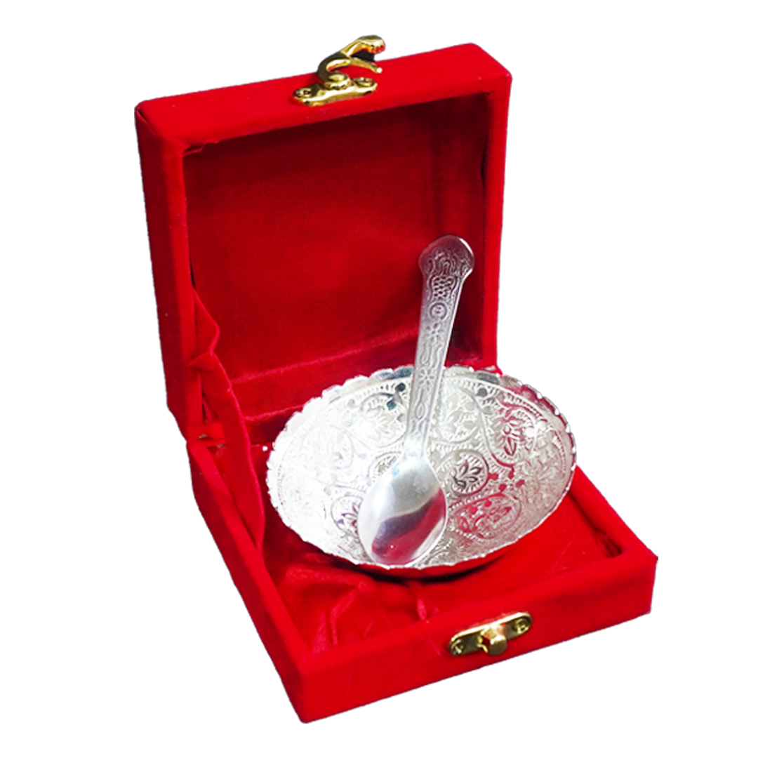 Metal Bowl &amp; Spoon Set in Red Velvet Gift Box-King of Cards
